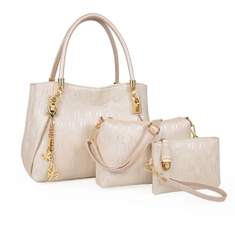 Women Retro Fashion Embossed Shoulder Handbag Three-Piece Set - Image 4