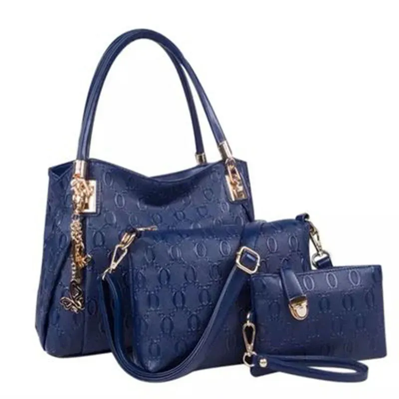 Women Retro Fashion Embossed Shoulder Handbag Three-Piece Set - Image 6