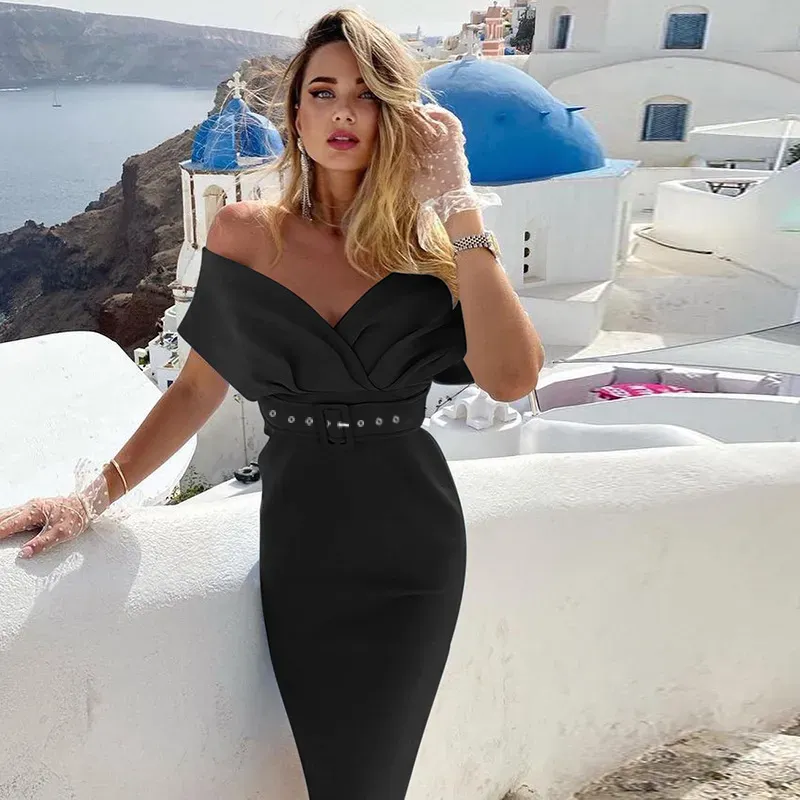 Women Fashion Elegant V-Neck Dress Belt - Image 10