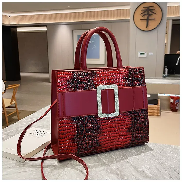 Women Retro Fashion Crocodile Print Large Capacity Handle Shoulder Bag - Image 9