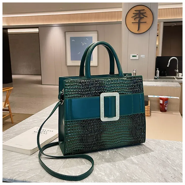 Women Retro Fashion Crocodile Print Large Capacity Handle Shoulder Bag - Image 10