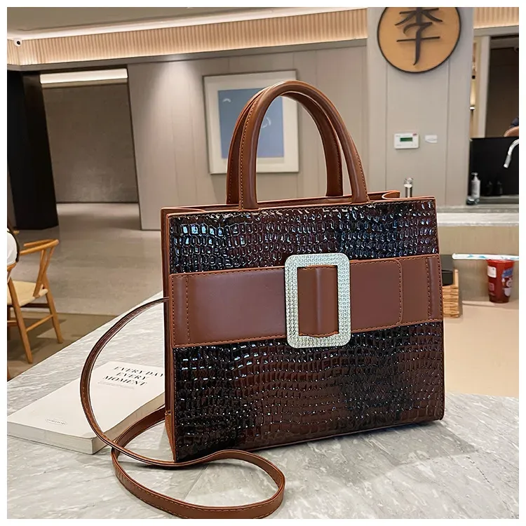 Women Retro Fashion Crocodile Print Large Capacity Handle Shoulder Bag - Image 12