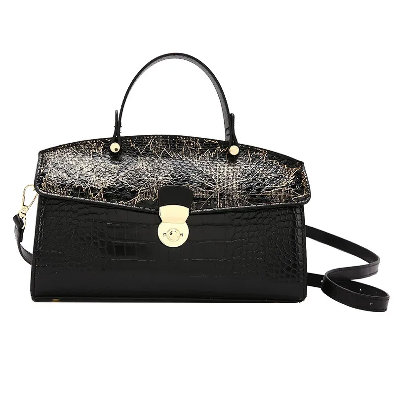 Women Fashion Colorblock Crocodile-Print Clamshell Crossbody Bag - Image 6