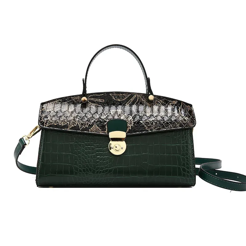 Women Fashion Colorblock Crocodile-Print Clamshell Crossbody Bag - Image 9