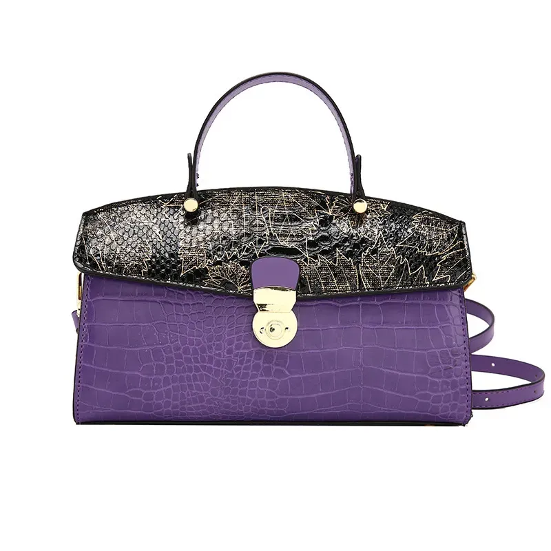 Women Fashion Colorblock Crocodile-Print Clamshell Crossbody Bag - Image 10