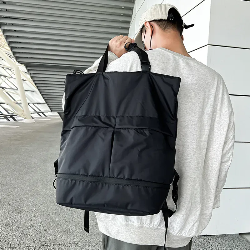 Neutral Fashion Solid Color Large Capacity Waterproof Nylon Backpack - Image 3