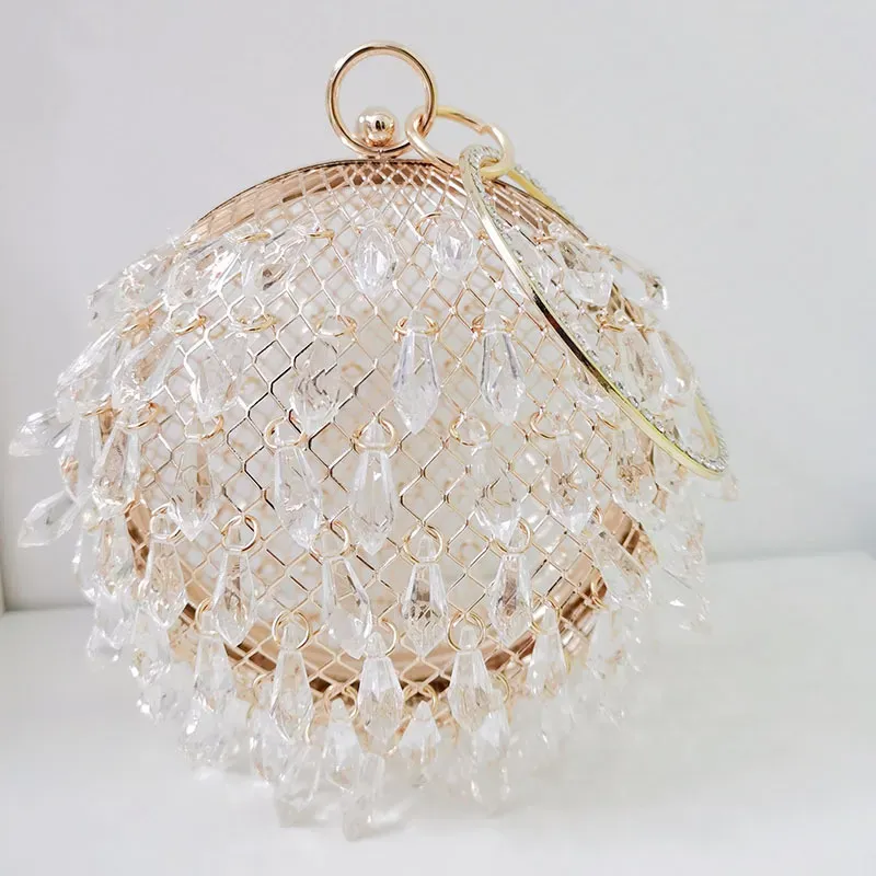 Women Fashion Creative Drop Shape Acrylic Round Metal Birdcage Handle Dinner Bag - Image 7