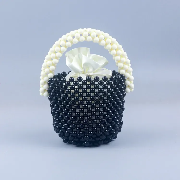Women Fashion Creative Hand-Woven Beaded Handle Evening Bag
