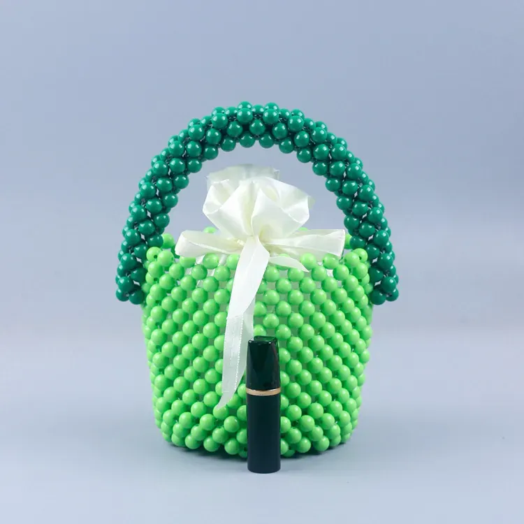 Women Fashion Creative Hand-Woven Beaded Handle Evening Bag - Image 3