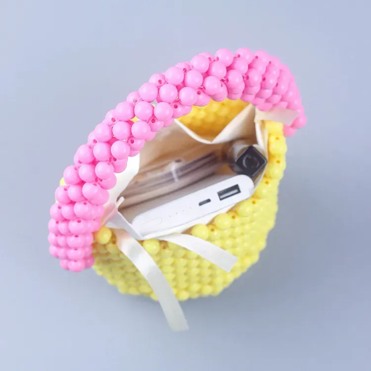 Women Fashion Creative Hand-Woven Beaded Handle Evening Bag - Image 4