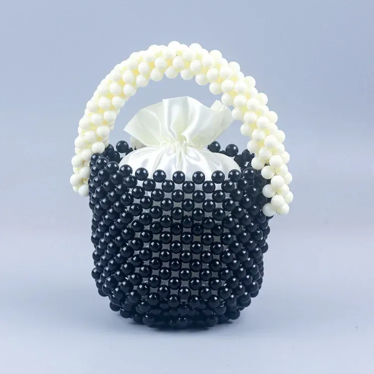 Women Fashion Creative Hand-Woven Beaded Handle Evening Bag - Image 6