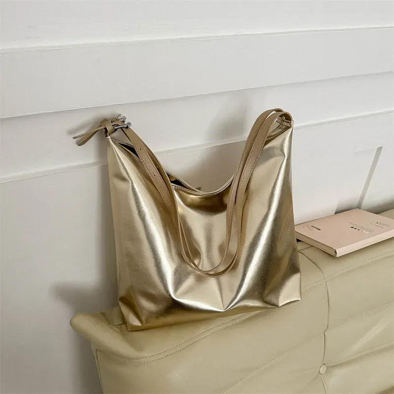 Women'S Fashionable Solid Color Large Capacity Shoulder Tote Bag - Image 3