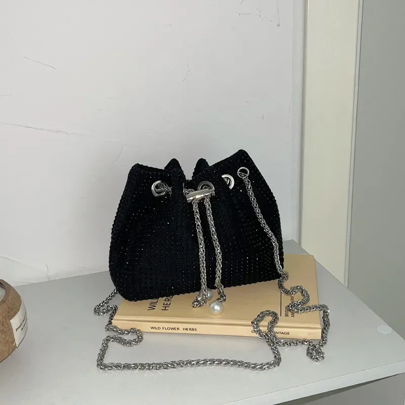 Women Fashion Rhinestone Chain Bucket Bag - Image 3