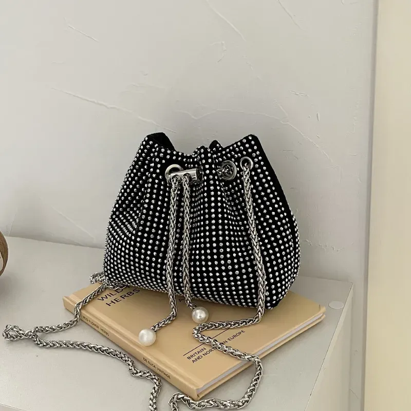 Women Fashion Rhinestone Chain Bucket Bag - Image 4