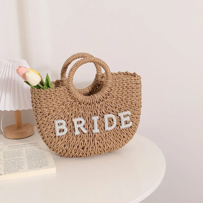 Bohemian Fashion Letter Semi-Round Straw Woven Handbag - Image 3