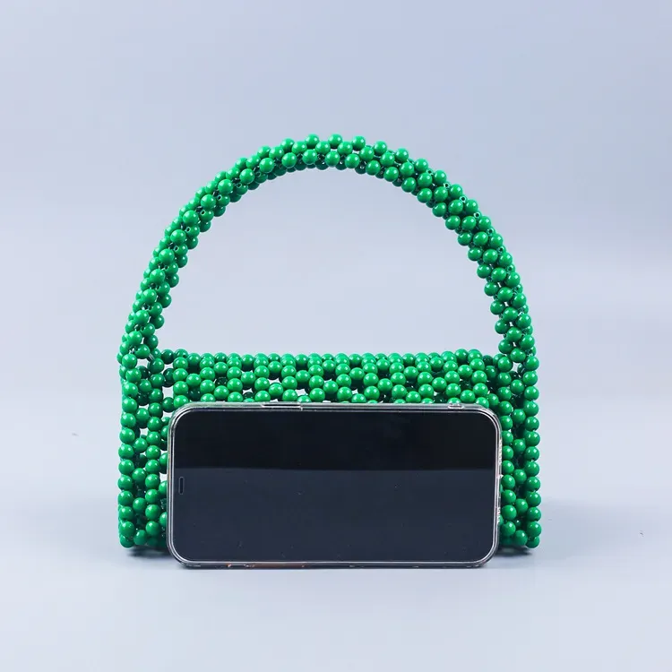 Women Fashion Handmade Beaded Woven Square Handle Evening Bag - Image 3