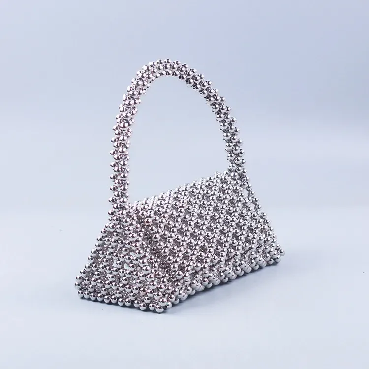 Women Fashion Handmade Beaded Woven Square Handle Evening Bag - Image 5