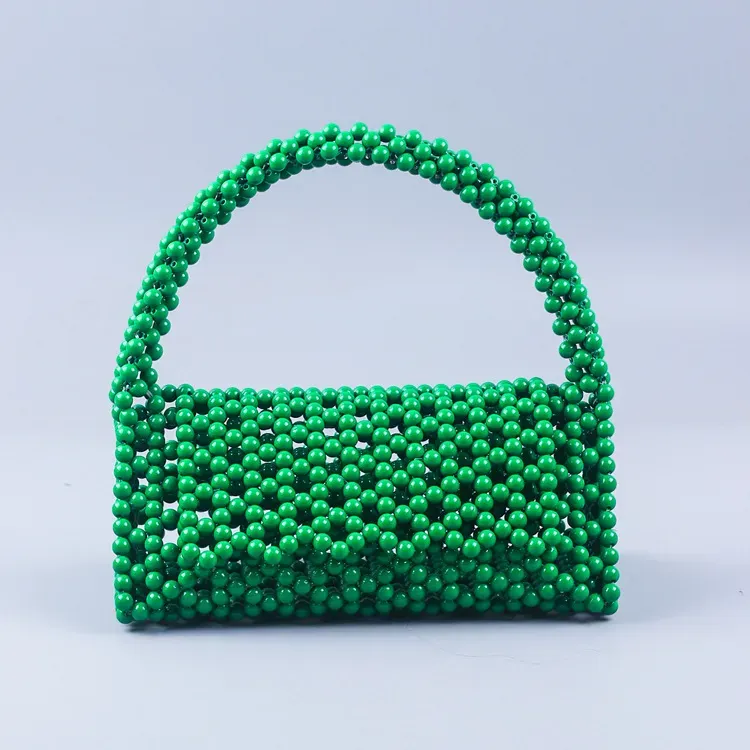 Women Fashion Handmade Beaded Woven Square Handle Evening Bag - Image 6