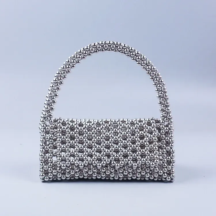 Women Fashion Handmade Beaded Woven Square Handle Evening Bag - Image 8