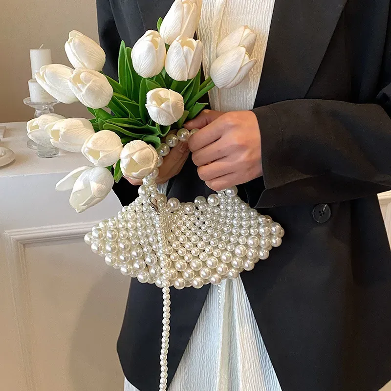 Women Fashion Creative Pearl Braided Handle Shoulder Bag - Image 3