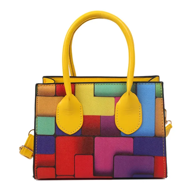 Women Fashion Square Color Block Handle Shoulder Bag - Image 5