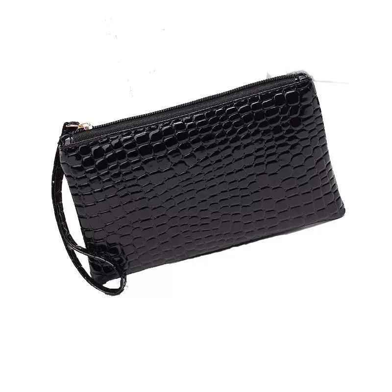 Women Simple Solid Color Stone Pattern Zipper Long Purses - Image 5