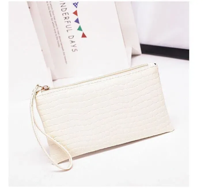 Women Simple Solid Color Stone Pattern Zipper Long Purses - Image 6