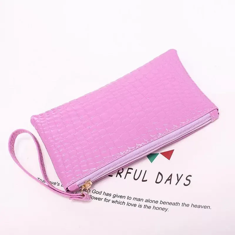 Women Simple Solid Color Stone Pattern Zipper Long Purses - Image 10