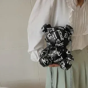 Cartoon Creative Shaped Graffiti Bear Chain Crossbody Bag - Image 4