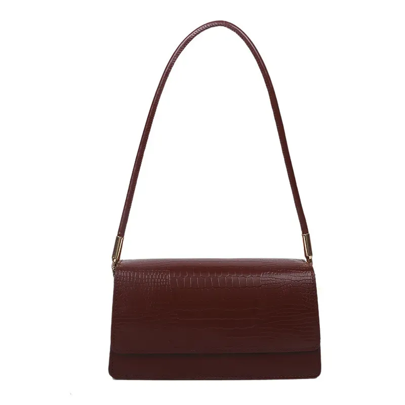 Women Simple Solid Crocodile-Print Square Flap One-Shoulder Underarm Bag - Image 5