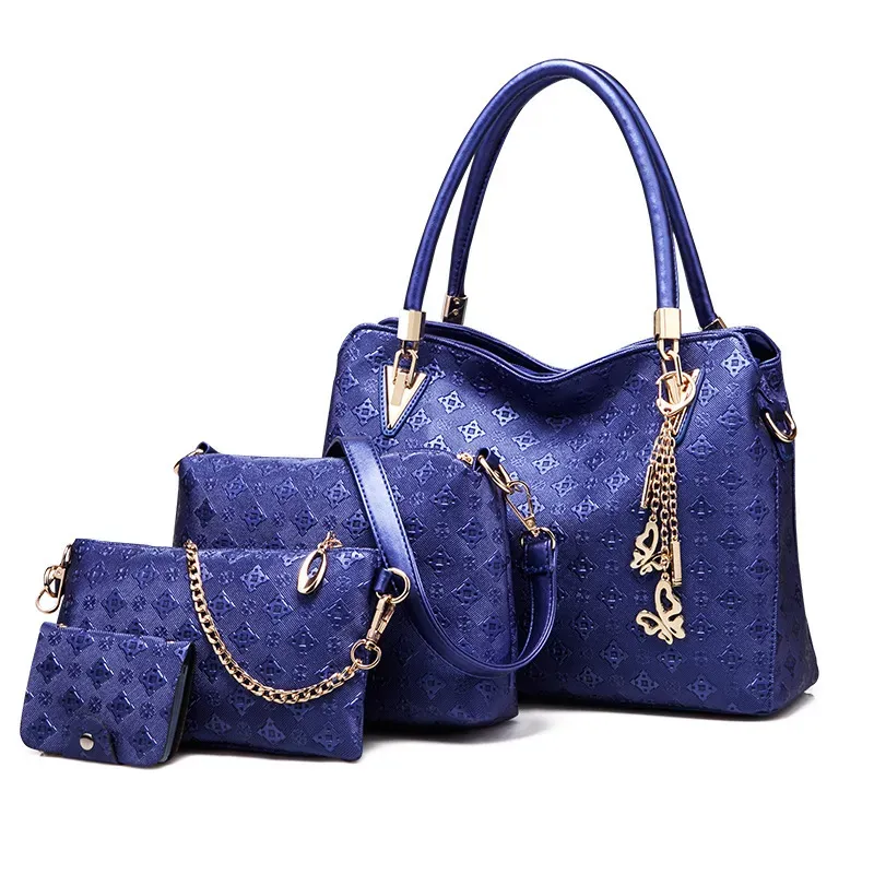 Women Fashion Floral Embossed Butterfly Metal Pendant Handbag Wallet Shoulder Bag Four-Piece Set - Image 5