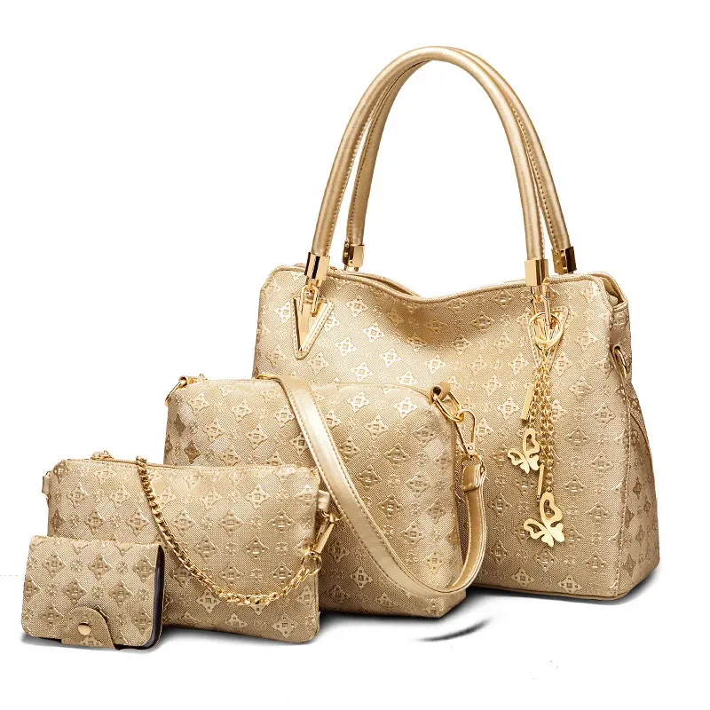 Women Fashion Floral Embossed Butterfly Metal Pendant Handbag Wallet Shoulder Bag Four-Piece Set - Image 6