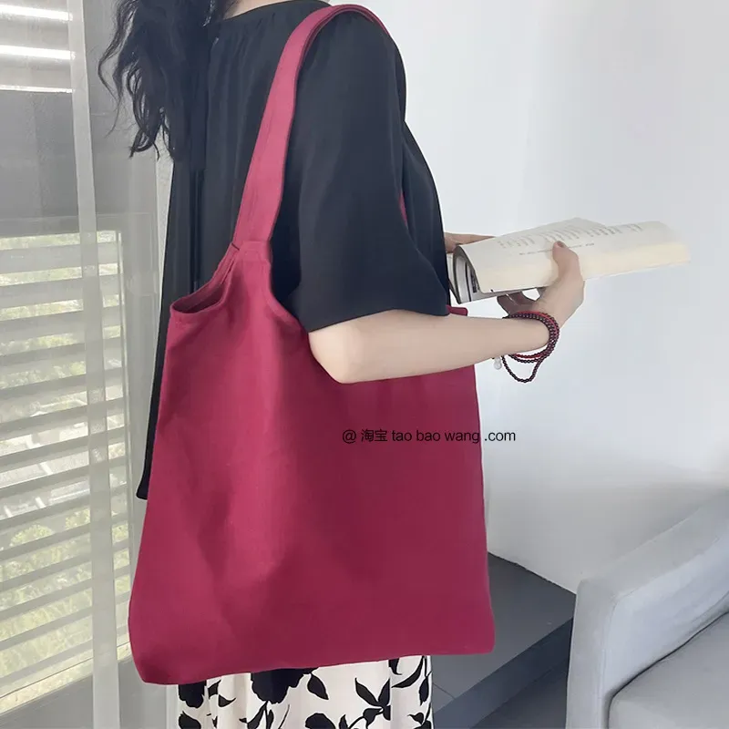 Women Simple Solid Color Large Capacity Shoulder Tote Bag - Image 3