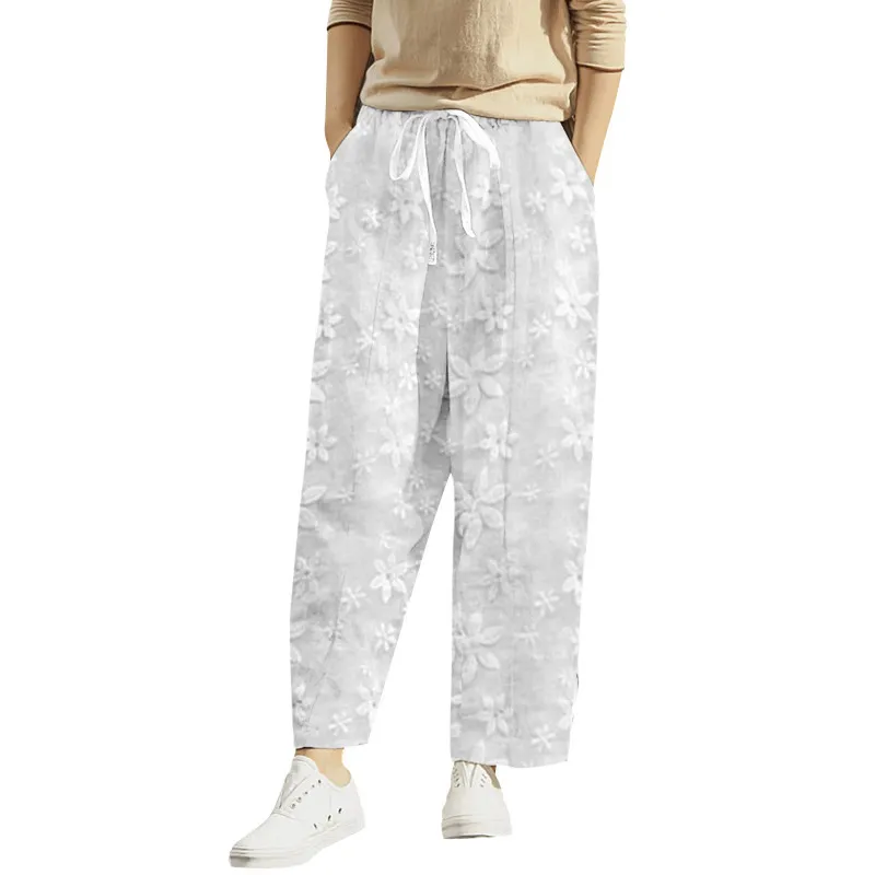 Summer Floral Embroidered Lace-Up Casual Women Crop Pants - Image 5