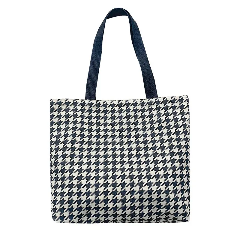 Women Fashionable Large Capacity Houndstooth Canvas Tote Bag - Image 5