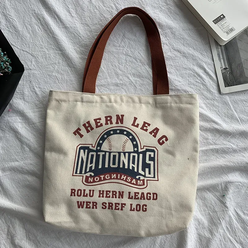 Women Fashionable Large Capacity Letter Print Canvas Tote Bag - Image 4