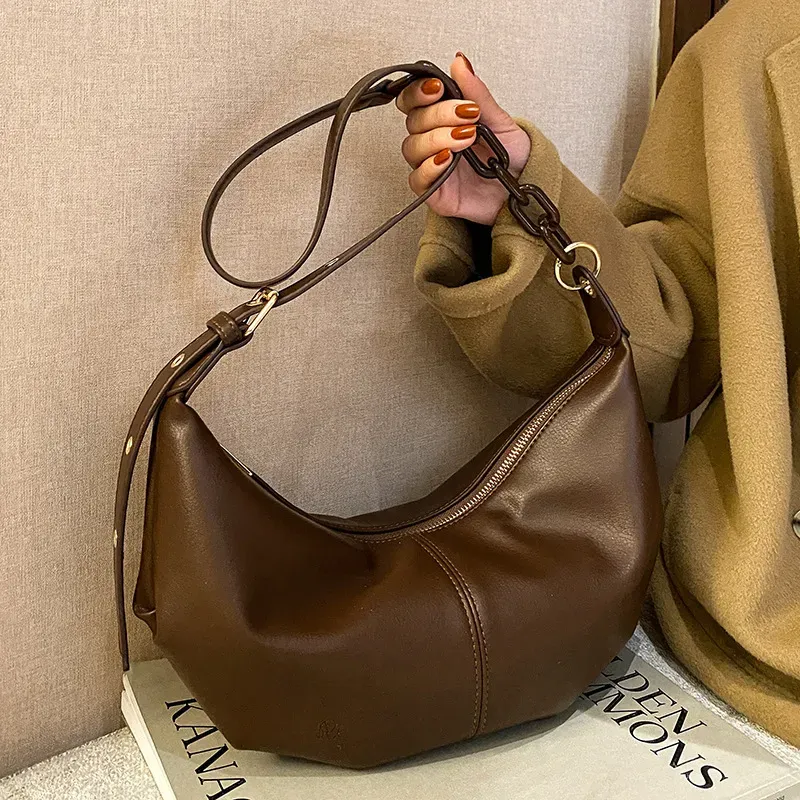 Women Fashion Solid Color PU Shoulder Dumpling Bag - Image 6