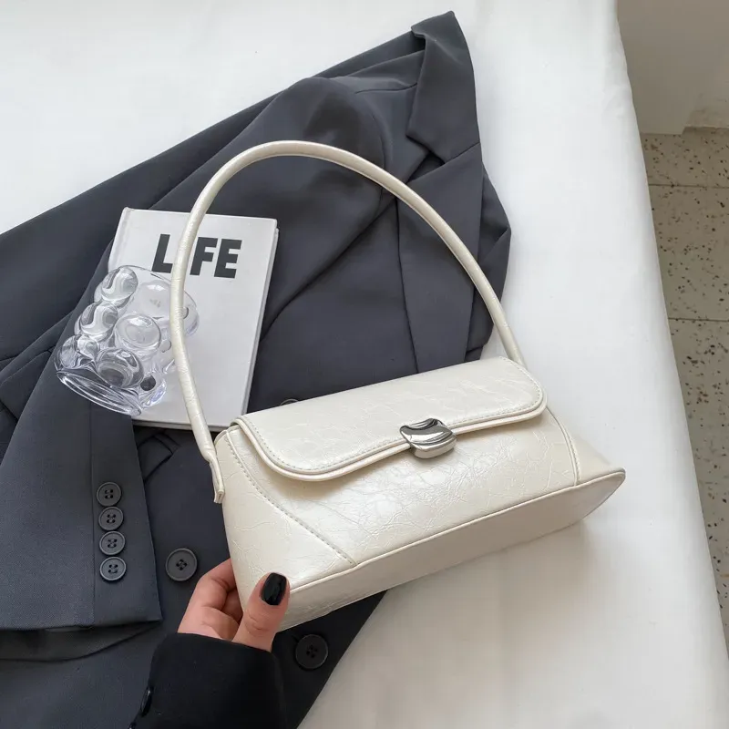 Women Simple Solid Color PU Magnetic Button Flip-On Square Shoulder Underarm Bag - Image 7