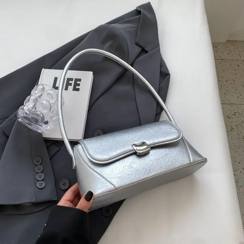 Women Simple Solid Color PU Magnetic Button Flip-On Square Shoulder Underarm Bag - Image 8