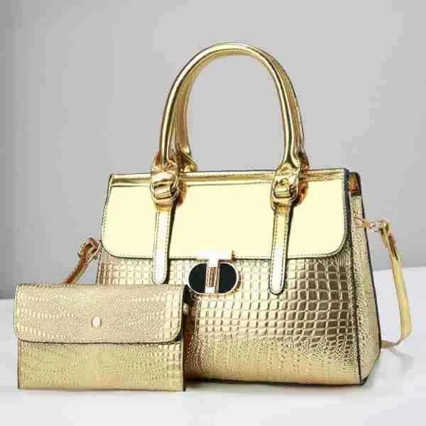 Women Fashion Gradient Crocodile Print Large Capacity Handbag Set - Image 8