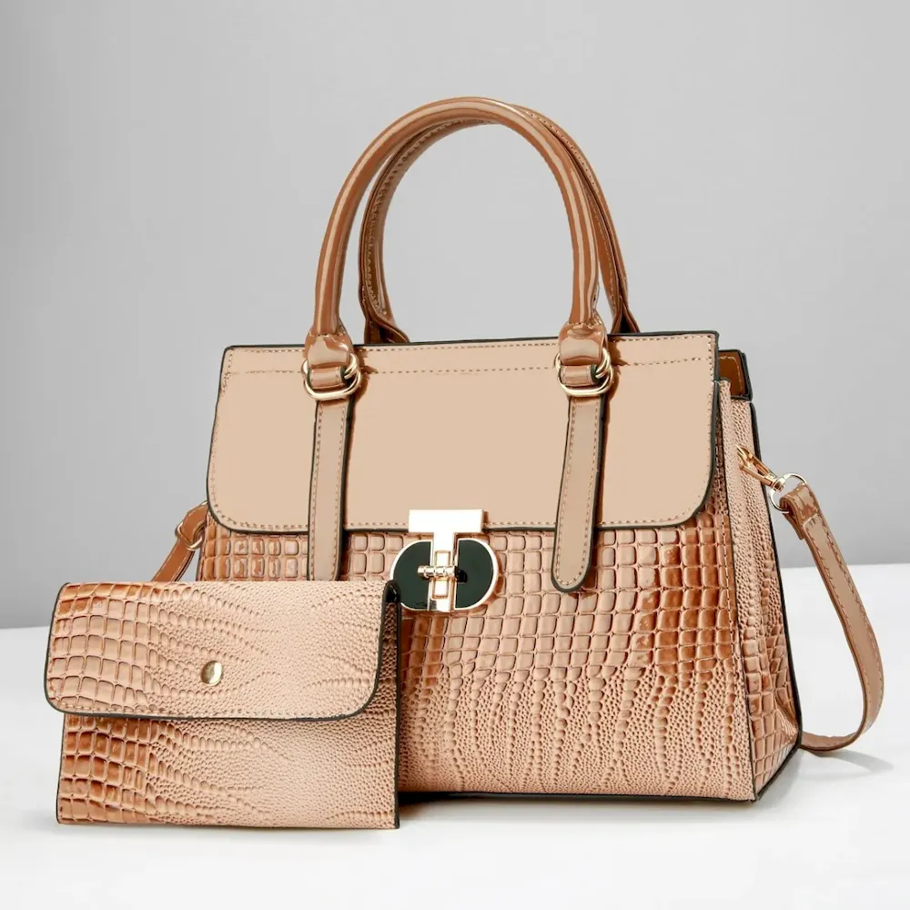 Women Fashion Gradient Crocodile Print Large Capacity Handbag Set - Image 9