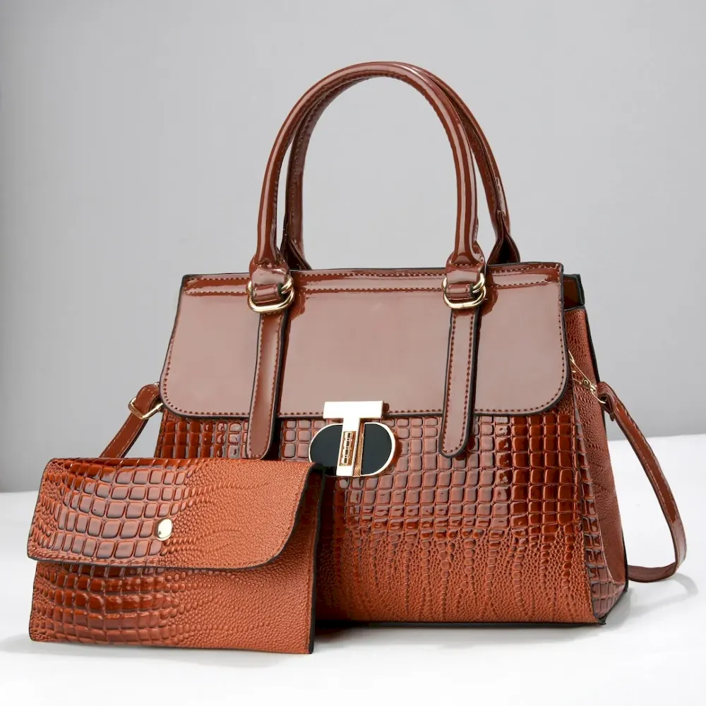 Women Fashion Gradient Crocodile Print Large Capacity Handbag Set - Image 10