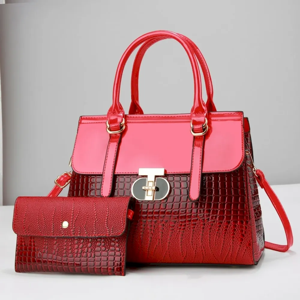 Women Fashion Gradient Crocodile Print Large Capacity Handbag Set - Image 11
