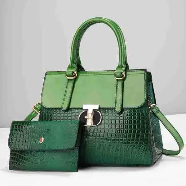 Women Fashion Gradient Crocodile Print Large Capacity Handbag Set - Image 12