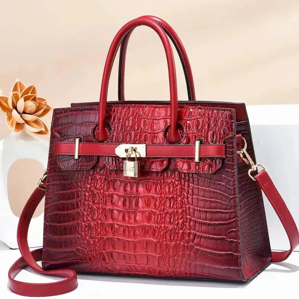 Women Vintage Crocodile Print Large Capacity Handbags - Image 3