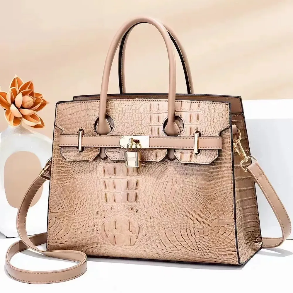 Women Vintage Crocodile Print Large Capacity Handbags - Image 4