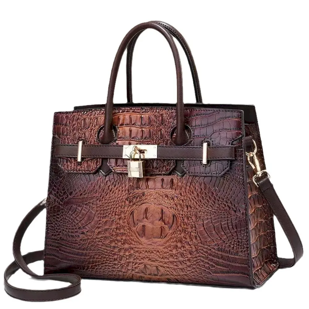 Women Vintage Crocodile Print Large Capacity Handbags - Image 5