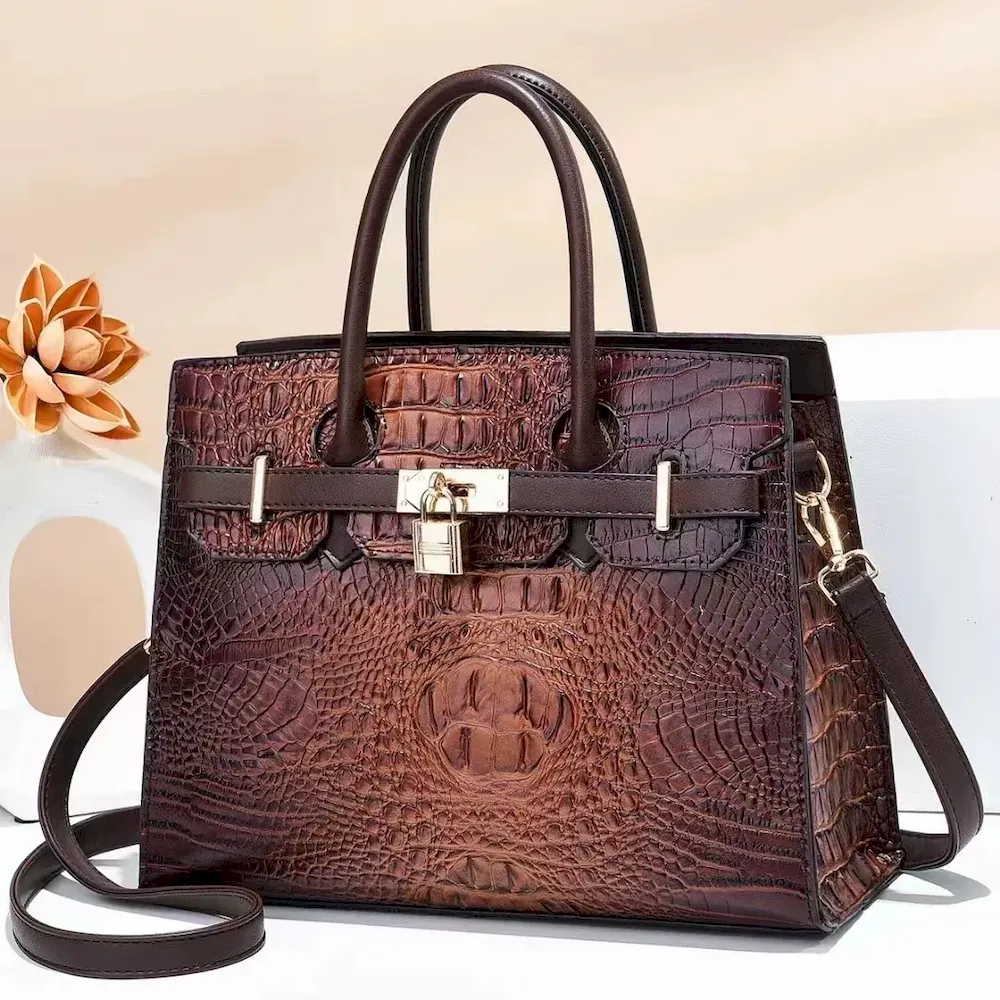 Women Vintage Crocodile Print Large Capacity Handbags - Image 10