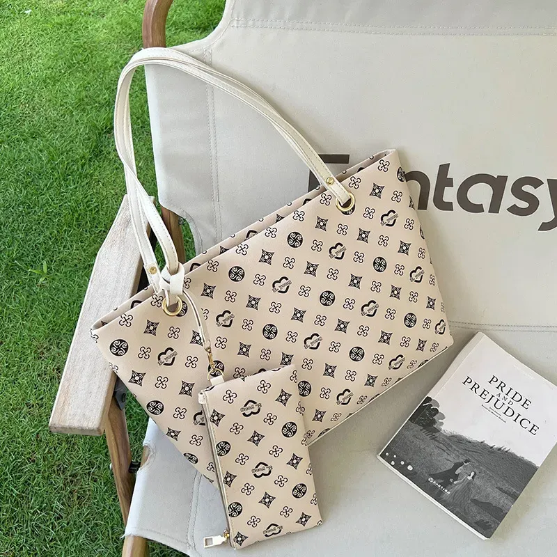 Women Simple Large-Capacity Floral Print Shoulder Tote Bag