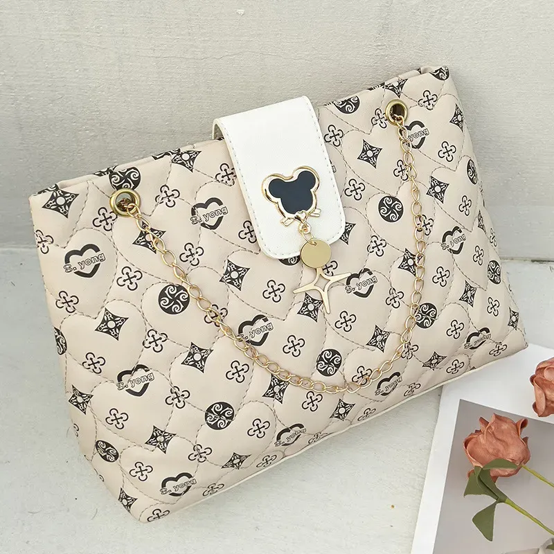 Women Simple Fashionable Printed Square Large Capacity Chain Shoulder Bag - Image 6